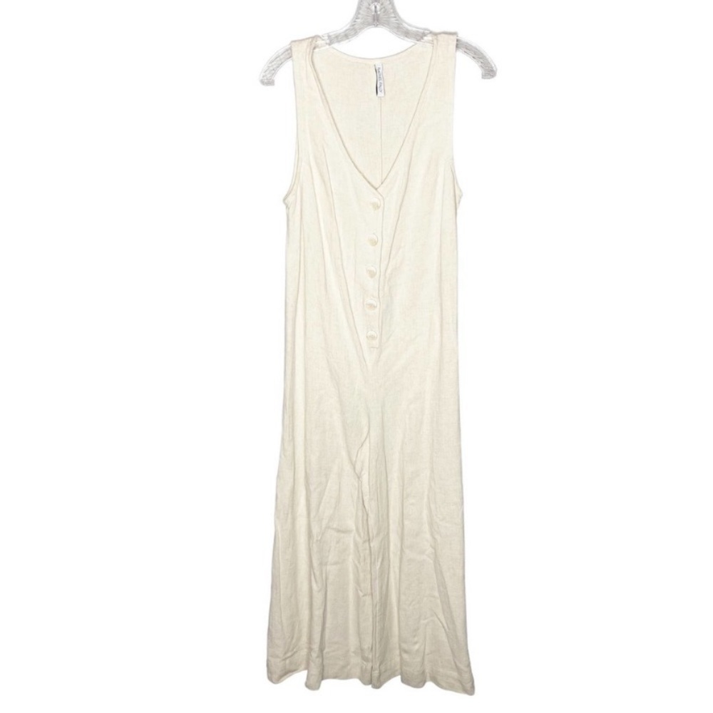 Rachel Pally Women's Linen Button Front Jumpsuit V-Neck Sleeveless Cream Size S